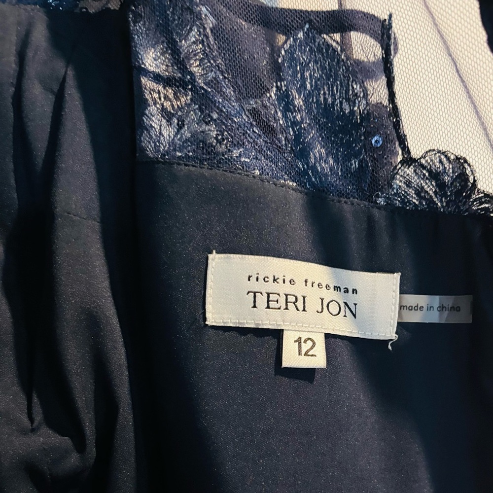 Teri Jon Navy Maxi Dress with Silver Floral Embroidery - Picture 11 of 14